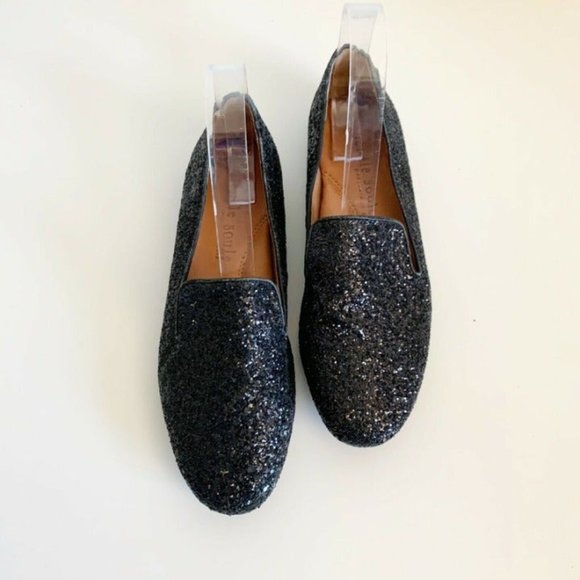 gentle souls Shoes - Gentle Souls Eugene Black Glitter Flat Loafers